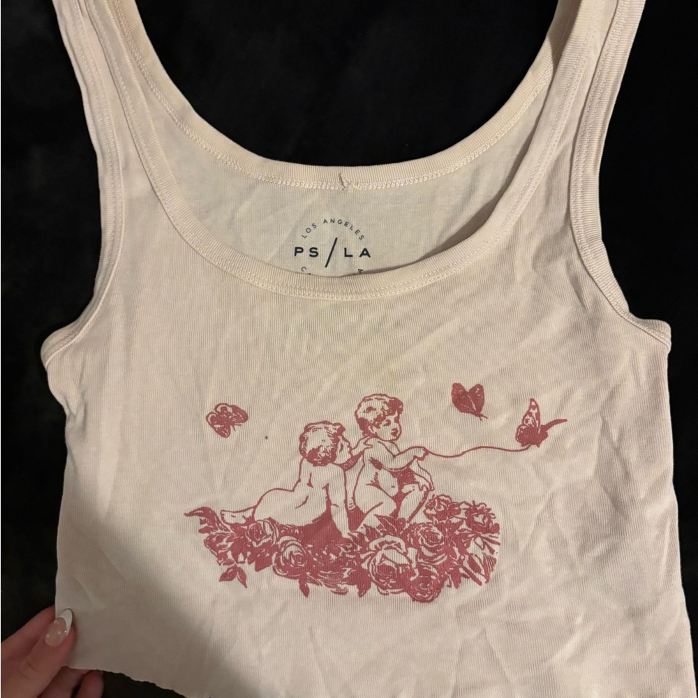 PacSun Cream Tank Top with Red Graphic